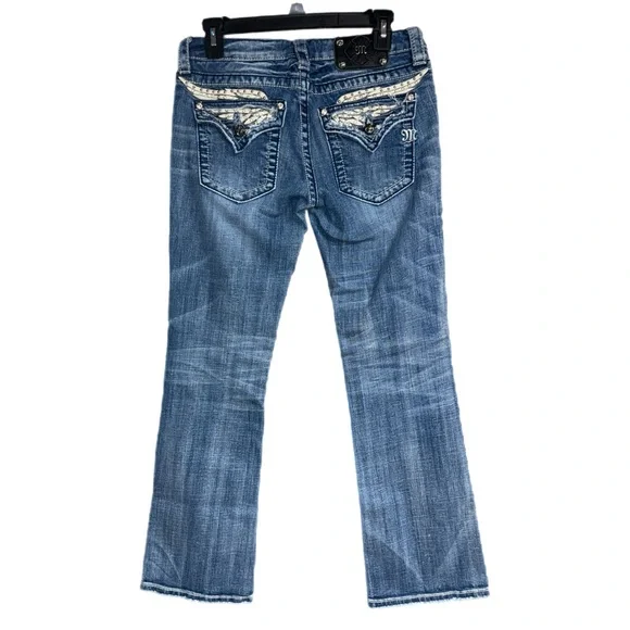Miss Me - JE5330B4R Embellished Wing Pocket Bootcut Jeans - Light Wash - Size 28 - Picture 3 of 10